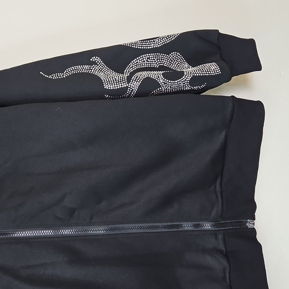 Black Zip-Up Hoodie with Rhinestone Flame Design - Picture 3 of 12